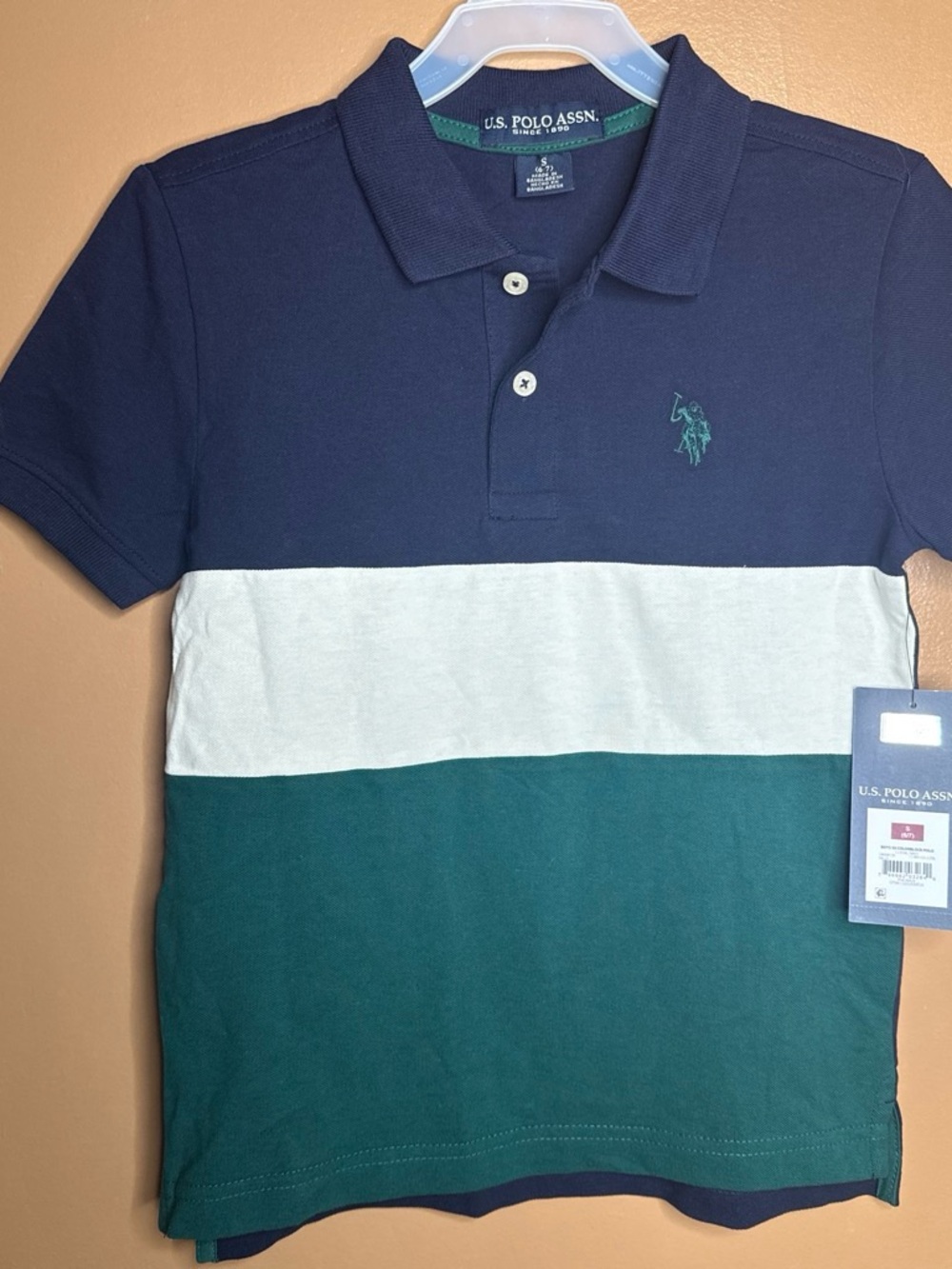 U.S. Polo Assn. Kids boys Navy, White & Green Colorblock Polo